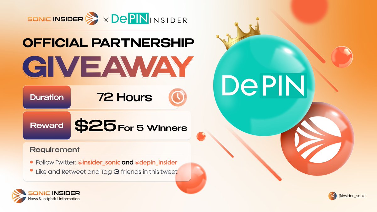 🎉 We're thrilled to host a giveaway event with DePIN Insider, the education hub to provide all things about #DePIN 🎉

🎁 $25 for 5 winners

Rules:
- Follow <a href="/depin_insider/">DePIN Insider</a> 
- Like + RT + Tag 3 friends

⏰ 72 hrs

#DePIN #Giveaway #Airdrop