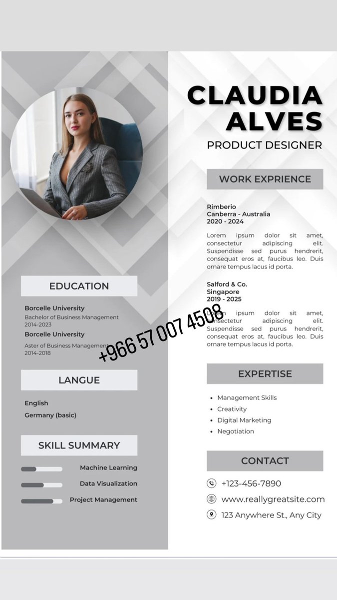 We specialize in the latest CV, business card, and cover designs at the lowest prices. We care about the satisfaction of our customers. Contact us on WhatsApp📩 Wa.me/966570074508
#السيرة_الذاتيه
#وظائف_الرياض 
#مترو_الرياض 
#CV