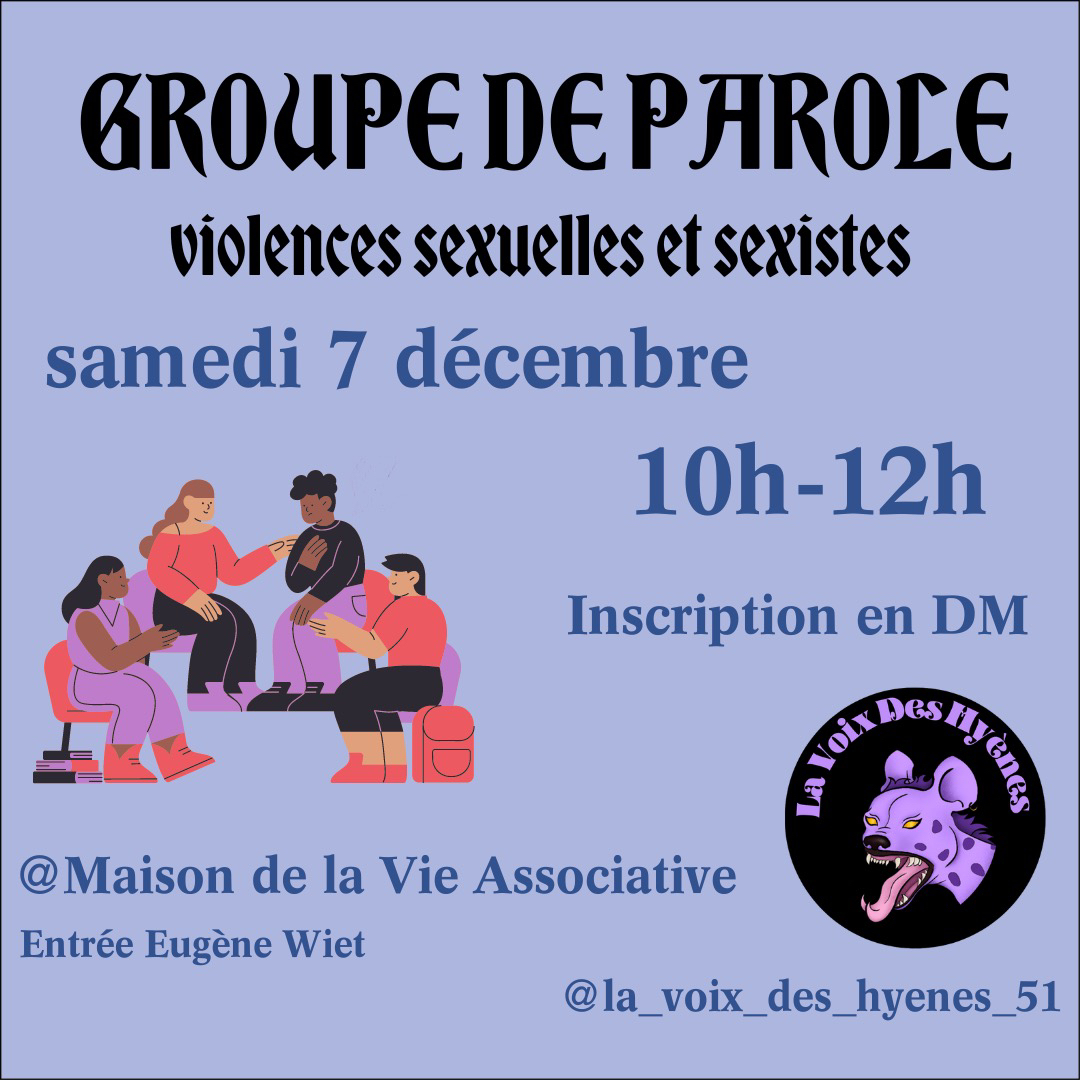 On vous rappel le groupe de parole de samedi. Inscription en DM !!!