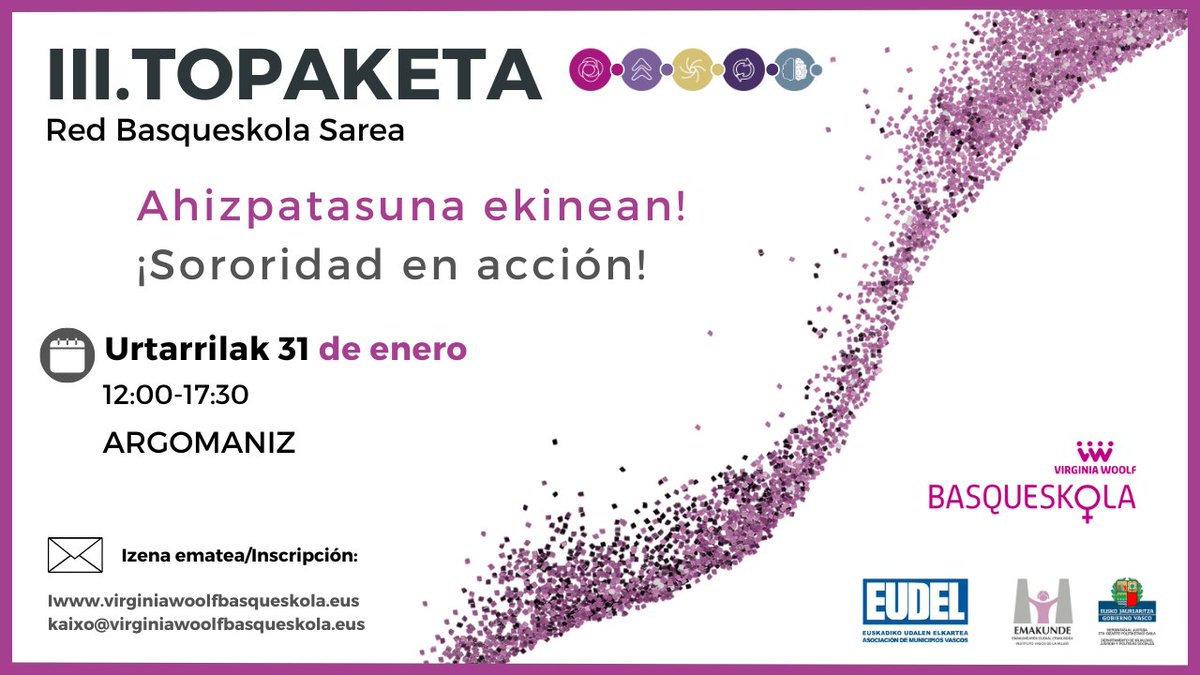 DATA BERRIA BASQUESKOLA SAREAREN TOPAKETARAKO! NUEVA FECHA PARA LA TOPAKETA DE BASQUESKOLA SAREA!
📝Gorde agendan! Guarda en la agenda!
🔊Urtarrilak 31, Argomanizen/31 de enero en Argómaniz
✍🏽 Izena eman/Inscripción:
docs.google.com/forms/d/13RnFz…
