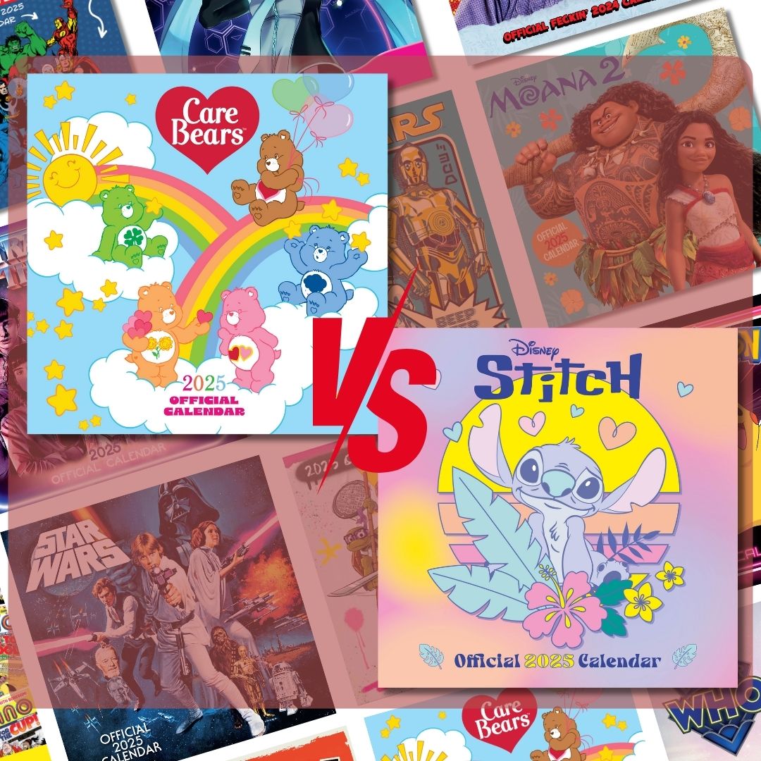 CalendarsUK's tweet photo. 🏆 It’s Face-Off Day! 🏆

Today's showdown: Care Bears 2025 Calendar vs. Disney Stitch 2025 Calendar – Which will win? Cast your vote for a chance to win today’s prize! Three lucky voters who choose the winning product will be selected at random to win it!

💬 Comment with your pick and why it’s your fav!
⏰ Ends Midnight Tonight
#FestiveFaves2024 #DailyFaceOff
