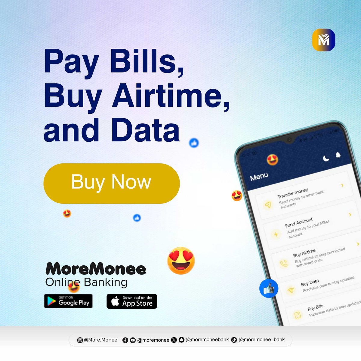 MoremoneeBank's tweet image. Data is life, they say! Stay connected, stay ahead! Don't let low data and airtime stop you from connecting with your loved ones. Easily purchase airtime and data subscriptions on the MoreMonee App. It is fast, secure, and convenient. Try it now!
#MoreMonee #Airtime