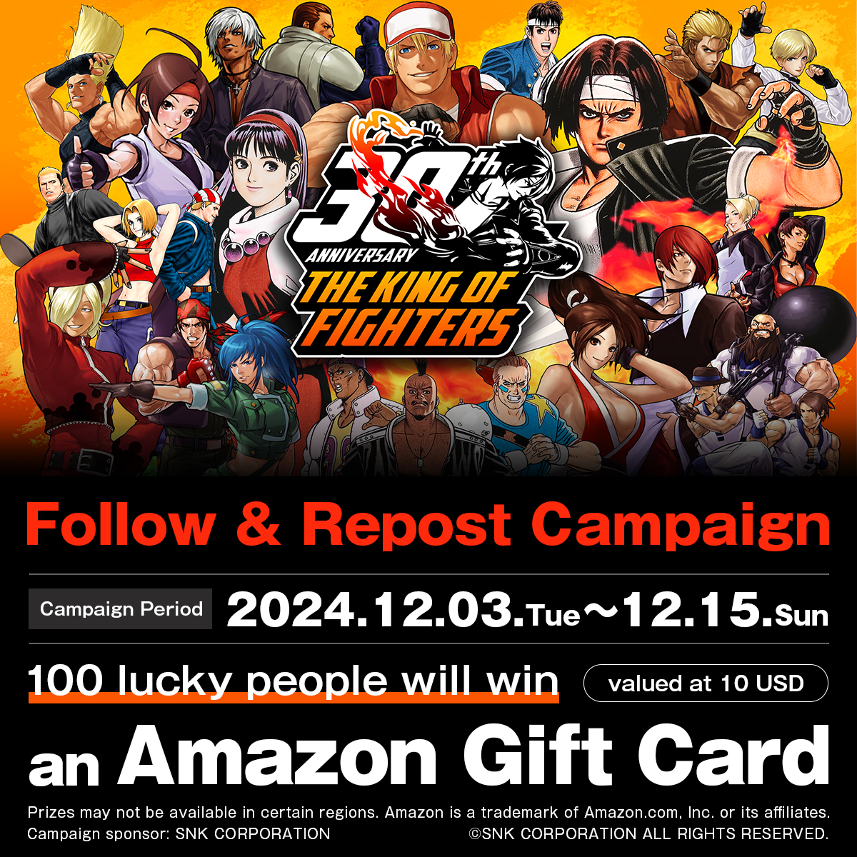 KOFstudio_en's tweet image. ／
KOF 30th Anniversary
Follow &amp;amp; Repost campaign!
Take our survey and win a $10 USD worth Amazon Gift Card!
＼

#KOF30thAnniversaryCampaignProject
How to apply:
1. Follow @KOFstudio_en
2. Repost this post
3. Click the following link to participate:
jp.surveymonkey.com/r/MNDLGX6