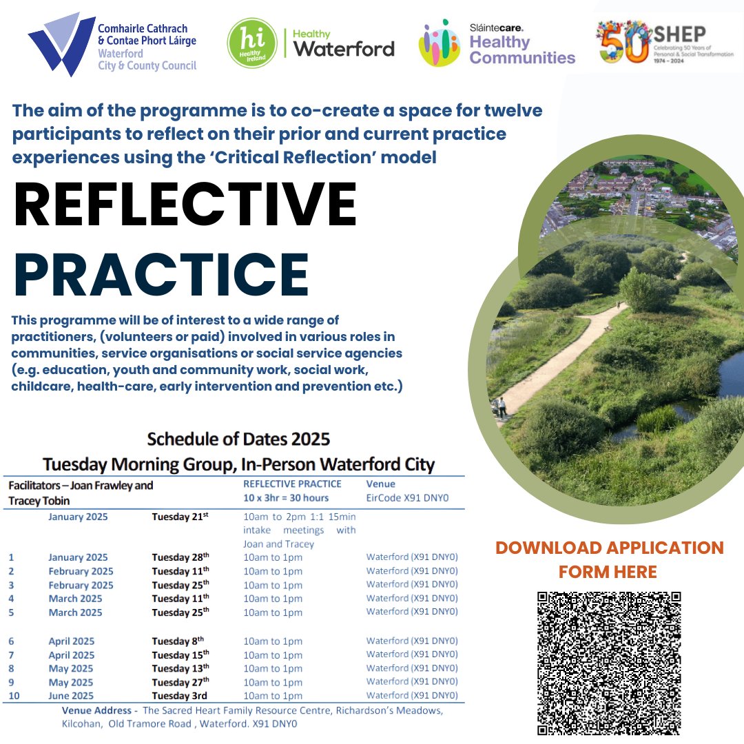 Healthy Waterford (@healthwaterford) on Twitter photo We are partnering with <a href="/SHEP_Ireland/">Social&HealthEdProj.</a> to organise a reflective practice program. Only 12 places will be available for this course and is open to people working in community roles.
The application form can be downloaded here : shorturl.at/3elVK We are partnering with <a href="/SHEP_Ireland/">Social&HealthEdProj.</a> to organise a reflective practice program. Only 12 places will be available for this course and is open to people working in community roles.
The application form can be downloaded here : shorturl.at/3elVK