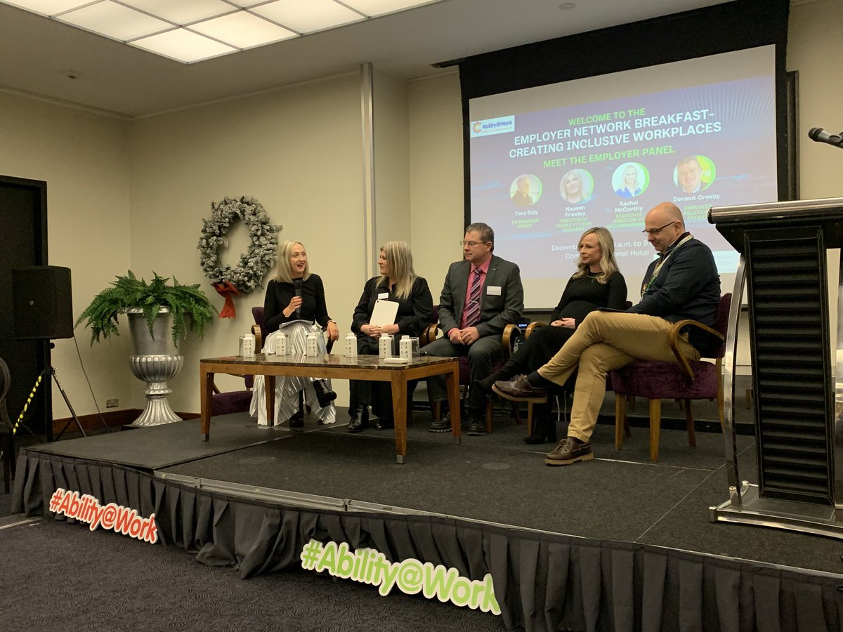 Employer panel speaking on their shared experience of employing people with disabilities and working alongside Ability@Work and how to continue to create inclusive workplaces. #AbilityToHire #creatingopportunities #disabilityawareness <a href="/CopeFoundation/">COPE Foundation</a> <a href="/TrigonHotels/">Trigon Hotels</a>