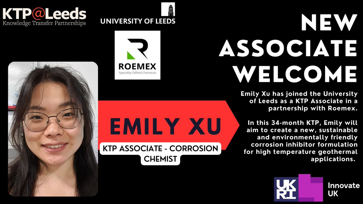 KTP@Leeds (@unileedsktp) on Twitter photo π A big welcome and congratulations to Emily Xu, our newest #KTP Associate!
π Emily will play a key role in the exciting KTP collaboration between the <a href="/UniversityLeeds/">University of Leeds</a> and Roemex, supported by <a href="/innovateuk/">Innovate UK</a>. Weβre thrilled to have her on board!
#Innovation #Collaboration π A big welcome and congratulations to Emily Xu, our newest #KTP Associate!
π Emily will play a key role in the exciting KTP collaboration between the <a href="/UniversityLeeds/">University of Leeds</a> and Roemex, supported by <a href="/innovateuk/">Innovate UK</a>. Weβre thrilled to have her on board!
#Innovation #Collaboration