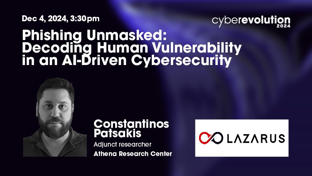 LAZARUS_EU (@lazarus_eu) on Twitter photo Great News! <a href="/lazarus_eu/">LAZARUS_EU</a> will be π¨
@KuppingerCole βs cyberevolution 2024 - Cybersecurity in an AI Powered Digital World with the talk.Β
Phishing Unmasked: Decoding Human Vulnerability in an AI-Driven Cybersecurity Landscape
Session Wed, Dec 04
More info:Β kuppingercole.com/sessions/5755/1 Great News! <a href="/lazarus_eu/">LAZARUS_EU</a> will be π¨
@KuppingerCole βs cyberevolution 2024 - Cybersecurity in an AI Powered Digital World with the talk.Β
Phishing Unmasked: Decoding Human Vulnerability in an AI-Driven Cybersecurity Landscape
Session Wed, Dec 04
More info:Β kuppingercole.com/sessions/5755/1