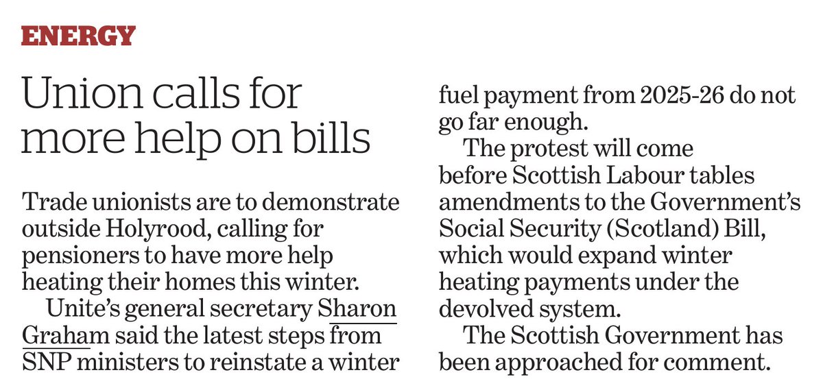 UniteSharon's tweet image. .@unitetheunion's campaign has now seen some positive moves in both Scotland and Northern Ireland but that is not enough. We will not stop until the the winter fuel payment is restored across the UK. 
#WinterFuelAllowance @UniteEconomy 

Join us today 11.45, Holyrood, Edinburgh.