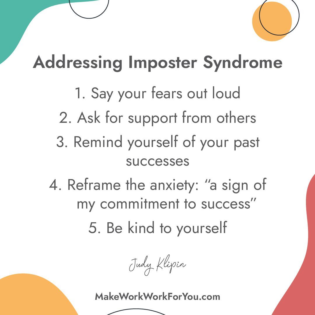JudyKlipin's tweet image. How do we show impostor syndrome the door, and allow ourselves to believe in and celebrate our achievements?

#ImposterSyndrome #MakeWorkWorkForYou #SelfGrowth #PersonalDevelopment