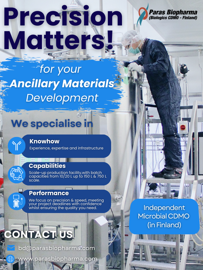 Expertise Meets Efficiency!

At @Paras Biopharmaceuticals Finland we specialize in custom #ancillary materials with a focus on speed &amp; #precision. Our fast-track #biologics #manufacturing #capabilities ensure you get the #quality you need, when you need it. Partner with us today!