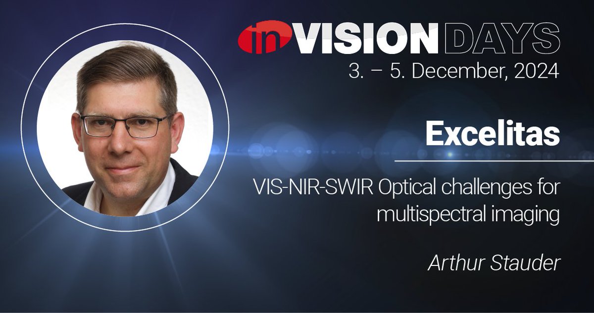 Excelitas's tweet image. Today at 12:20 pm CET during the inVISION Days-Digital Conference for #MachineVision, Excelitas product expert Arthur Stauder will present “VIS-NIR-SWIR–Optical Challenges for #MultispectralImaging.” Register here: ow.ly/bgsV50Ujfj0 #inVISIONDays2024 #ExcelitasWebinar
