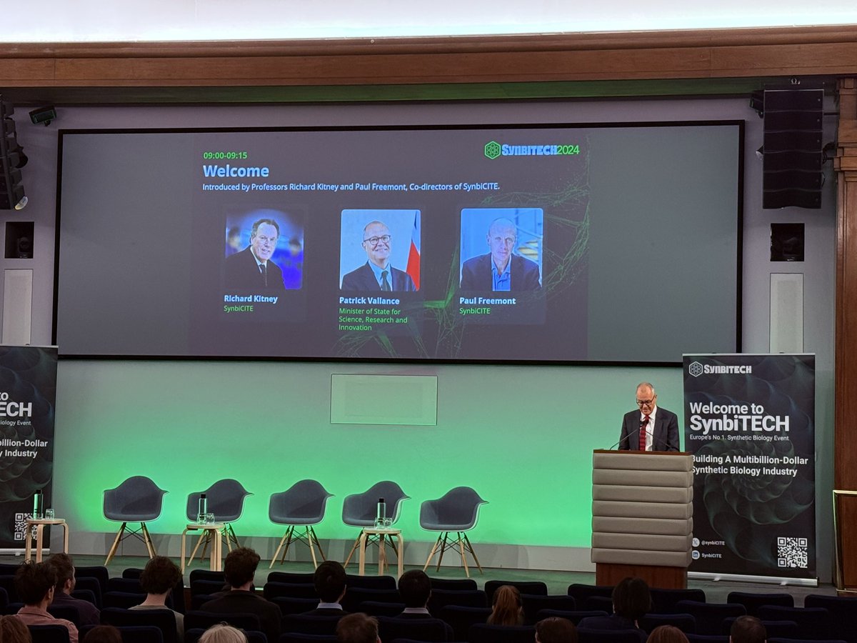 rkelwick's tweet image. #synbiTECH has begun. Opening remarks from our Science Minister Patrick Vallance #synbio @SynbiCITE #synbio