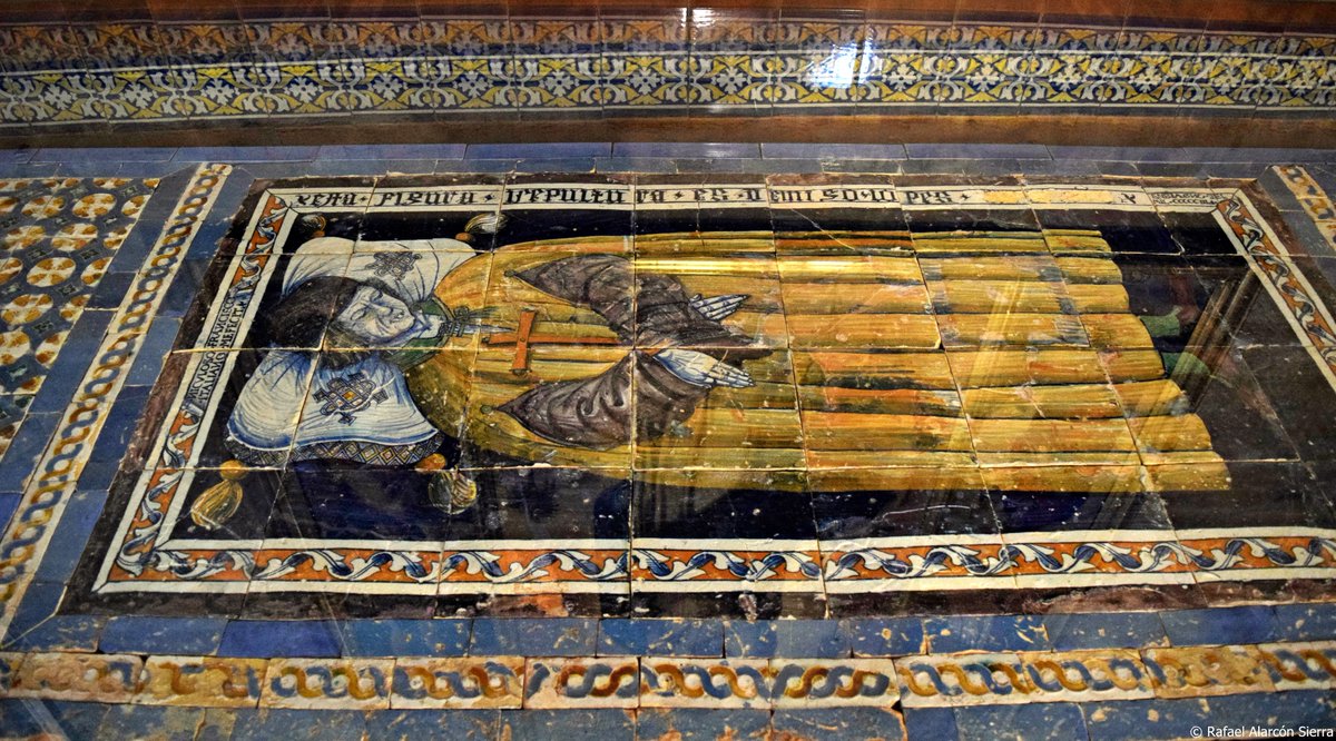Francisco Niculoso Pisano, lauda sepulcral de don Íñigo López, retablo cerámico compuesto por 32 azulejos, 1503. Nave de la epístola, iglesia de Santa Ana, Triana, Sevilla. Es la primera obra firmada en España, tras asentarse a finales del siglo XV, por el gran ceramista italiano
