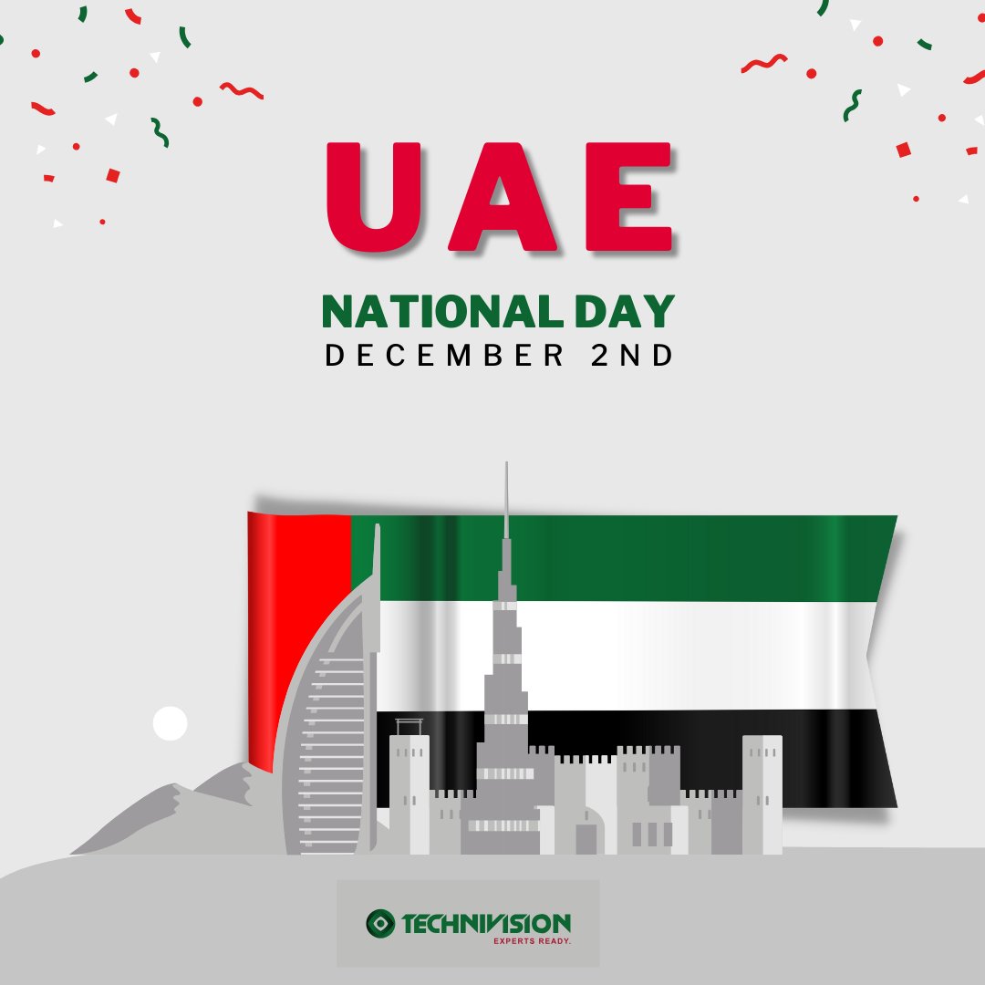 TechnivisionT's tweet photo. بمناسبة اليوم الوطني للحبيبة الإمارات، نرفع أسمى التهاني والتبريكات لقيادتها الرشيدة وشعبها الغالي. كل عام والإمارات بألف خير وتظل شامخة بعزها ورفعتها. الله يديم عليها نعمة الأمن والأمان ويرفع رايتها دايمًا عالية https://t.co/H0OWmYbUNA
