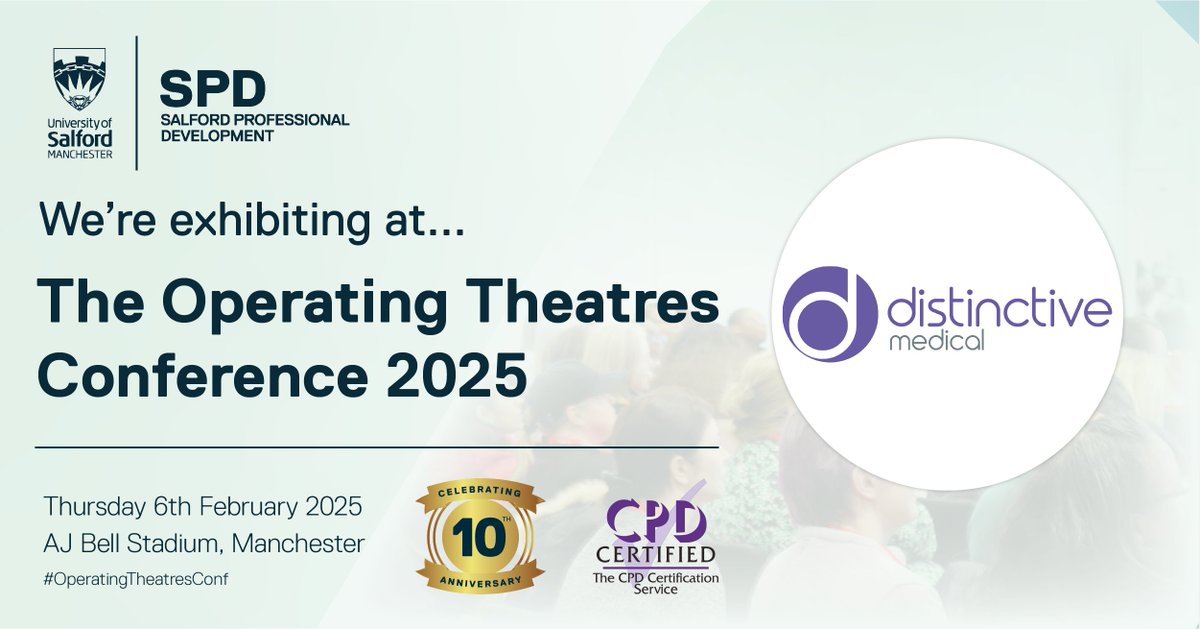 We are delighted to once again be exhibiting at the <a href="/SalfordUni_SPD/">Salford Professional Development</a> #OperatingTheatresConf 2025 at the brilliant <a href="/ajbell/">AJ Bell</a> stadium!

This is an event we have sponsored for many years and we can't wait to see you all there again in February!