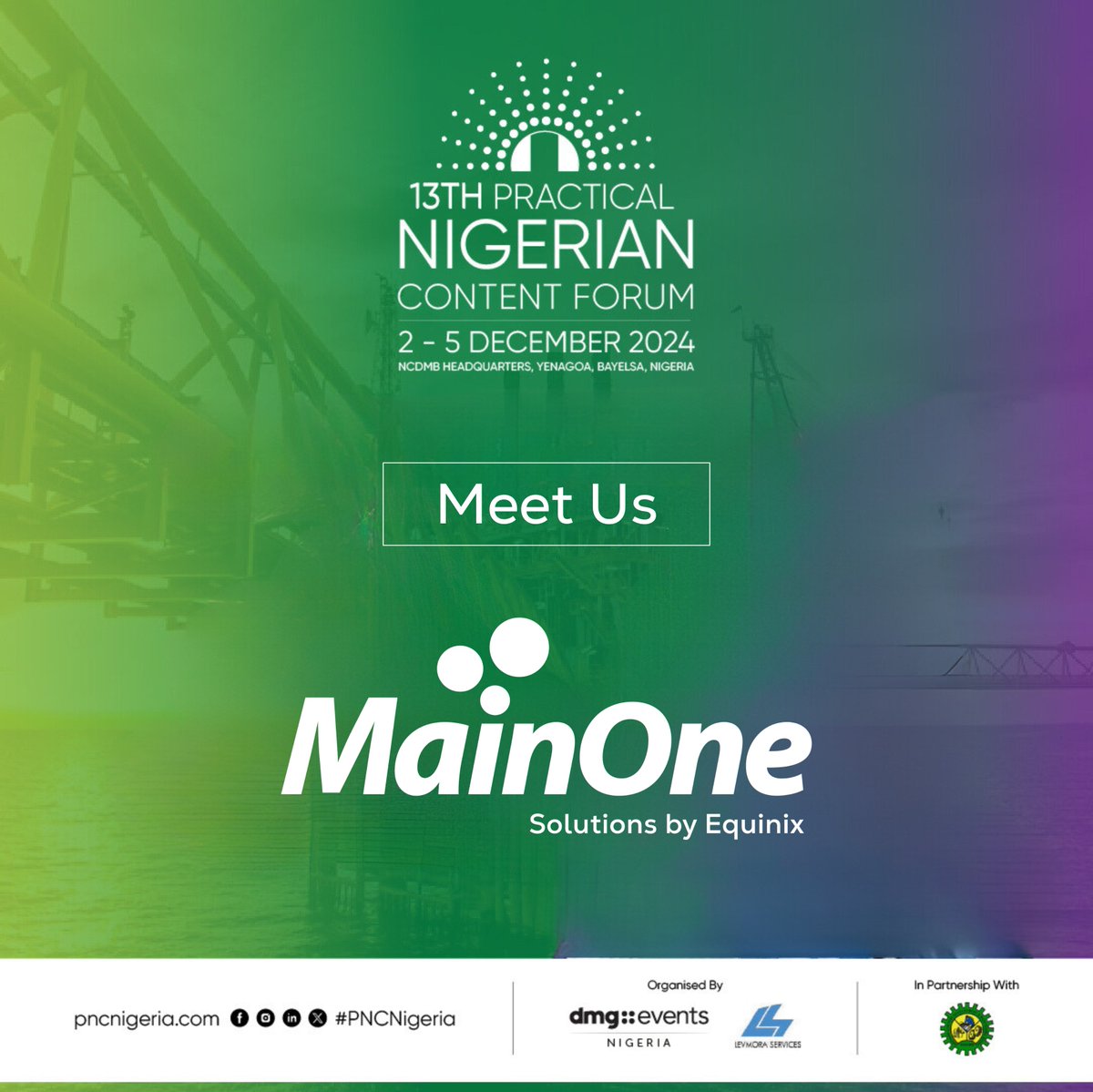 Mainoneservice's tweet photo. Are you attending the Practical Nigerian Content Forum this year? Look out for the #MainOne team to learn more about our offerings for the Oil and Gas sector or contact us at marketing@mainone.net to schedule a meeting. https://t.co/HWNuMR08ry