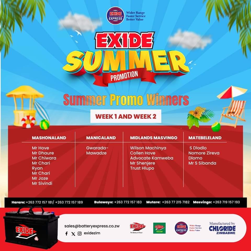 Exide Zimbabwe (@exidezim) on Twitter photo Congratulations to our winners!! Be a lucky winner when you buy an automotive or solar battery from of our Exide Express branches. Remember to buy from our authorised dealers.
Need a battery? Think Exide!
#thebatteryofchoice
#triedandtested
<a href="/KUDZIELISTER2/">KUDZIELISTER</a> <a href="/Mavhure/">Rufaz--Jerera❤King❤</a> <a href="/EsteemComms/">Esteem Communications</a> Congratulations to our winners!! Be a lucky winner when you buy an automotive or solar battery from of our Exide Express branches. Remember to buy from our authorised dealers.
Need a battery? Think Exide!
#thebatteryofchoice
#triedandtested
<a href="/KUDZIELISTER2/">KUDZIELISTER</a> <a href="/Mavhure/">Rufaz--Jerera❤King❤</a> <a href="/EsteemComms/">Esteem Communications</a>