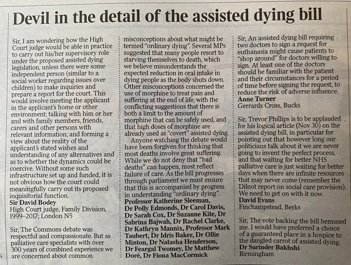 Our letter in <a href="/thetimes/">The Times and The Sunday Times</a> regarding the #AssistedDying debate and ordinary dying
