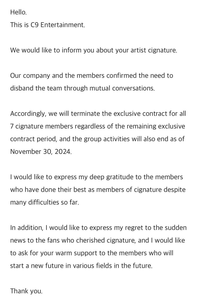 InfoKpopFR_'s tweet photo. Cignature viennent de disband https://t.co/ffmHMhkBeV