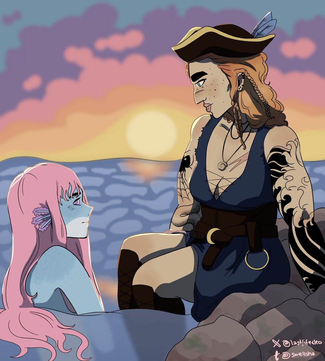 DailyFairyFort's tweet photo. day 3 of shadowrot week, au/canon divergent! pirate cleo and mermaid lizzie <3 -🗡️
#zombiecleofanart #ldshadowladyfanart https://t.co/Rrpvg4rT7w