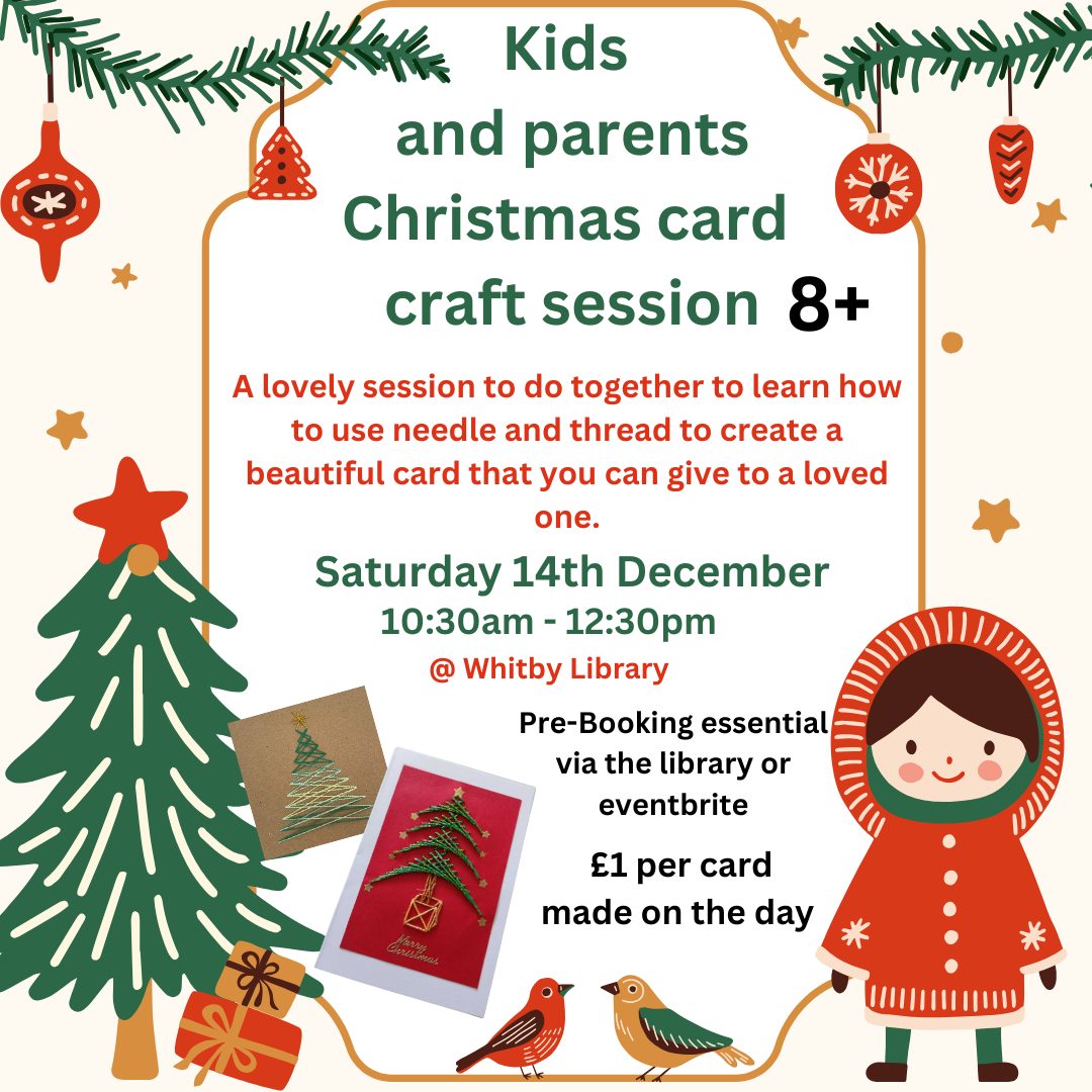 Christmas card craft session for parents &amp; children (age 8+) Saturday 14th December 10.30am-12.30pm
Nothing to pay when booking, the cost is just £1 for each card you make.
Booking essential either via Eventbrite or by coming into the library.
eventbrite.co.uk/e/parent-and-c…
<a href="/CaVCA1/">CaVCA</a>