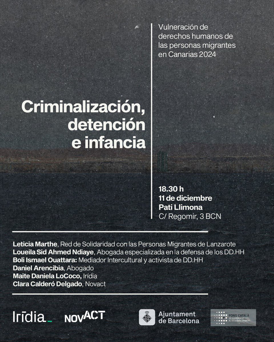 📢 ¿Nos vemos el 11 de diciembre?

📅 Ese día <a href="/novact__/">NOVACT</a> e Irídia organizamos un evento crucial sobre la vulneración de derechos humanos de las personas migrantes en Canarias en 2024.

🕒 18:30 h
📍 Pati Llimona (C/ Regomir 3, Barcelona)