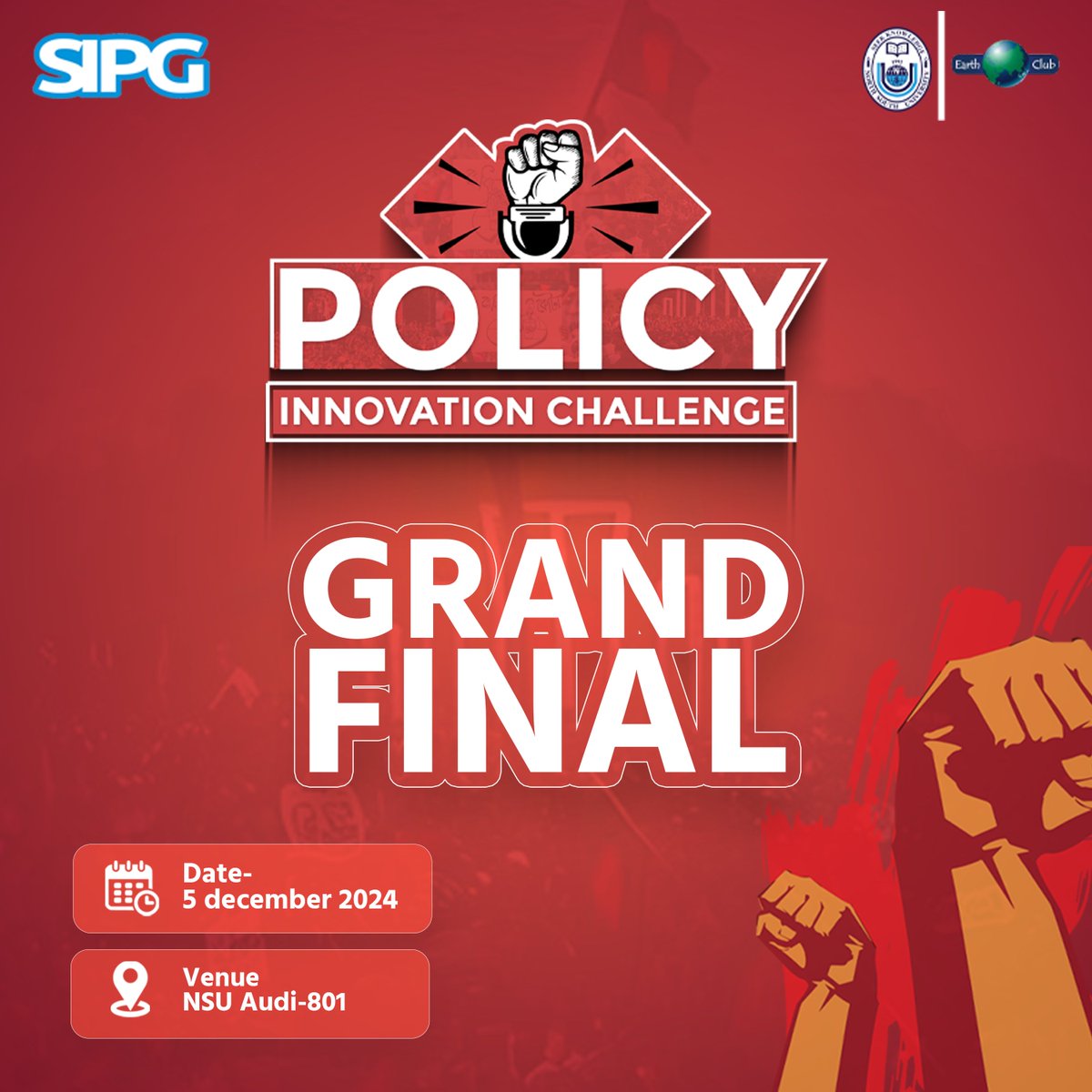 🎉 Countdown to the Grand Finale! 🌟 

The moment we've all been waiting for is almost here! The Final Round of the Policy Innovation Challenge (PIC) 2024 is happening this Thursday, 05th December, 2024, from 5:00 PM onwards at Audi 801, North South University.