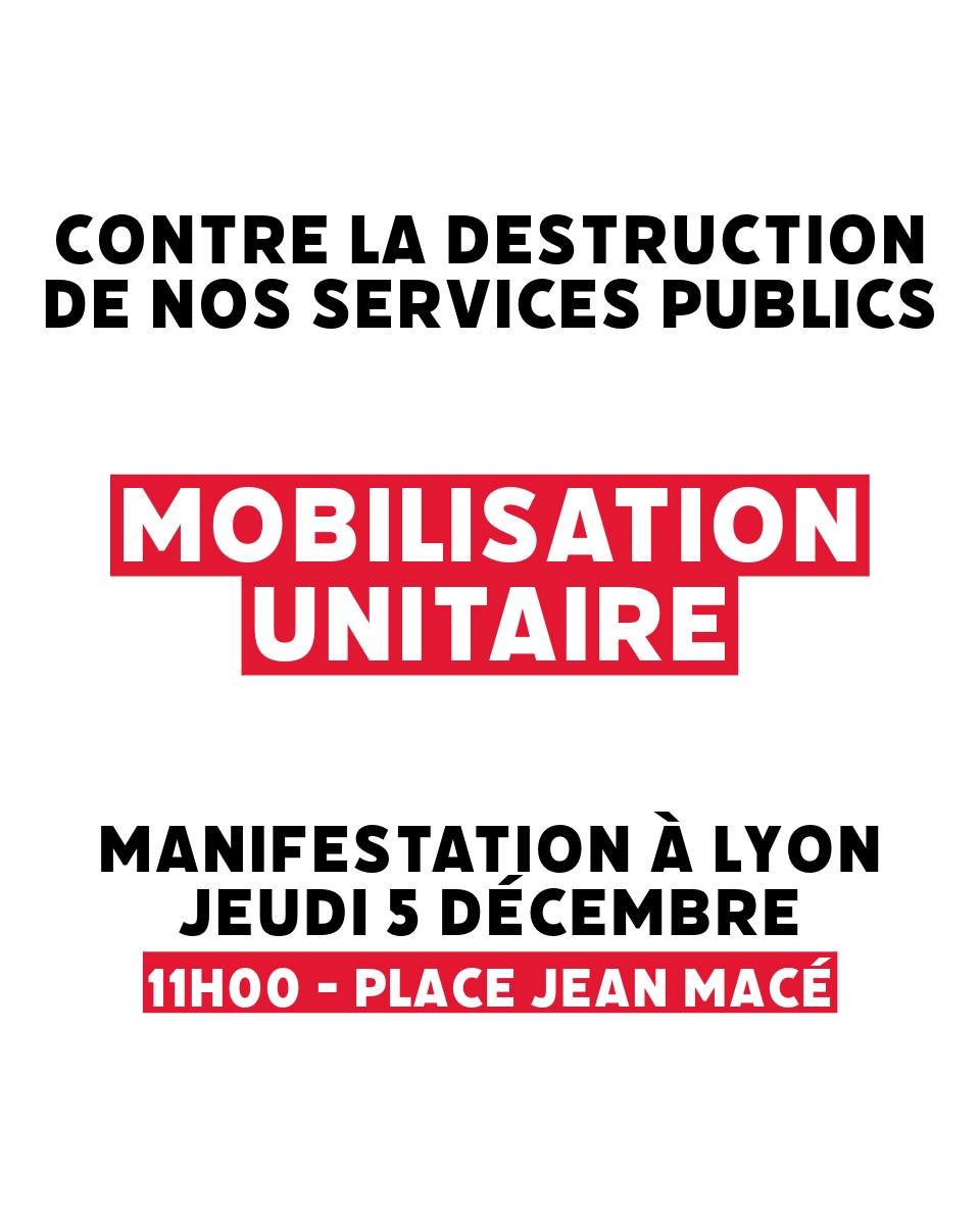 Manifestación por los Servicios Públicos, jueves 5 de diciembre 11h,Place Jean Macé.