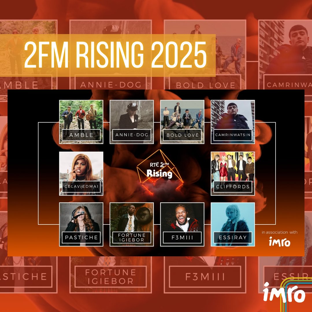 IMRO (@imroireland) on Twitter photo ⭐  <a href="/RTE2fm/">RTÉ 2FM</a> has announced the list of 2FM Rising Artists for 2025!
The class of 2025 are: Amble, Annie-Dog, <a href="/boldlove_music/">BOLD LOVE</a>, CamrinWatsin, <a href="/celaviedmai/">CELAVIEDMAI</a>, Cliffords, <a href="/ESSIRAYMusic/">ESSIRAY</a>, <a href="/f3miiiiii/">femi</a>, Fortúne Igiebor and <a href="/WhoisPastiche/">Pastiche</a>.
Read more here: imro.ie/featured-artic… 🔗 ⭐  <a href="/RTE2fm/">RTÉ 2FM</a> has announced the list of 2FM Rising Artists for 2025!
The class of 2025 are: Amble, Annie-Dog, <a href="/boldlove_music/">BOLD LOVE</a>, CamrinWatsin, <a href="/celaviedmai/">CELAVIEDMAI</a>, Cliffords, <a href="/ESSIRAYMusic/">ESSIRAY</a>, <a href="/f3miiiiii/">femi</a>, Fortúne Igiebor and <a href="/WhoisPastiche/">Pastiche</a>.
Read more here: imro.ie/featured-artic… 🔗