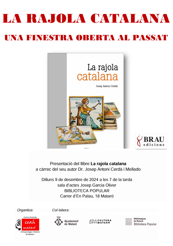 brauedicions's tweet photo. Presentem "La rajola catalana" de Josep Antoni Cerdà dilluns 9 de desembre, a les 19 h, a la Biblioteca popular de Mataró. Us hi esperem!
@ajuntamentmata1 https://t.co/Nz7tJAsyY9