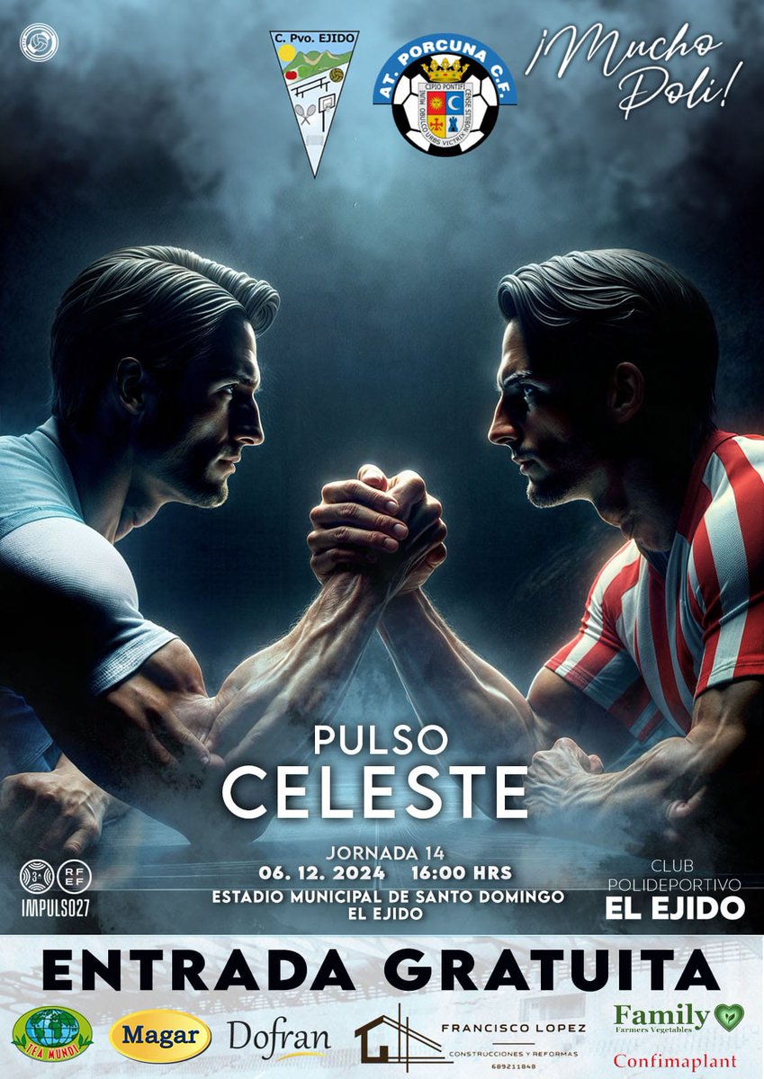 Poli_ElEjido's tweet photo. Es hora de echar un pulso a la competición... entrada gratuita ¡¡Llenemos el Santo Domingo afición!!👊💙

📅 6 Dic
⏲ 16h
🆚 @atporcuna
🏟 Estadio Municipal Santo Domingo

ENTRADA GRATUITA

Twitch 🔗https://t.co/hJvJh7NE2k

#MuchoPoli #VamosEjido #DueñosDeUnSentimiento https://t.co/8oLmpz8FJf