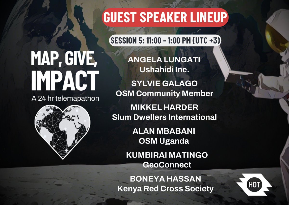 Our #MapGiveImpact global, 24-hour telemapathon is star-studded! 

Check out who will be the guest speakers during the sessions in your timezone, and get ready to... well...Map, Give, and Make an Impact!

Sign up here: buff.ly/3AI9iwb