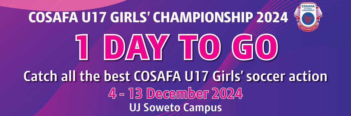 🌟 Just one day to go for the 
TotalEnergies CAF Under-17 Africa Cup of Nations | COSAFA Qualifier and COSAFA Under-17 Women’s Championship🏆

Stay tuned 👀 and see you there! 🙌
