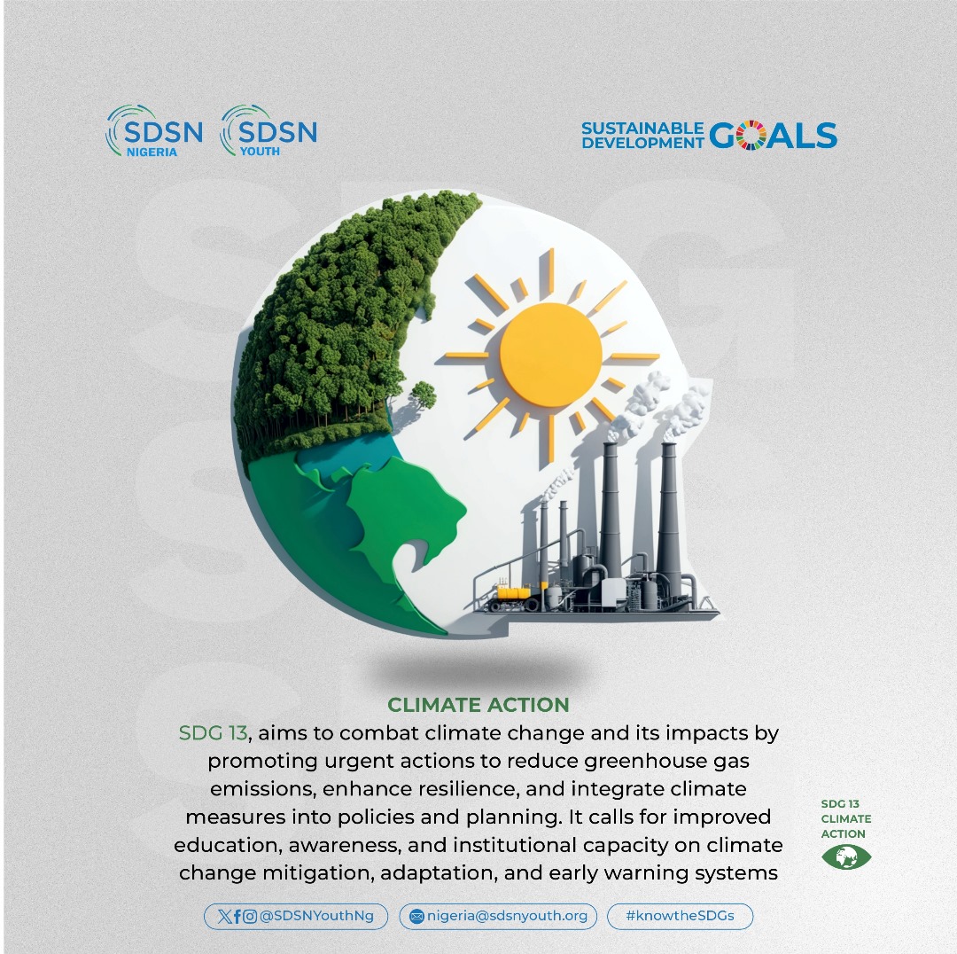 SDSNYouthNG's tweet photo. Climate change is one of the biggest challenges of our time, and we all have a role to play. #SDG13 emphasizes the need to cut emissions, build resilience and integrate sustainability into policies.
Together, we can create a clean future for generations to come.
#KnowtheSDGs https://t.co/zFqJL3V7mp