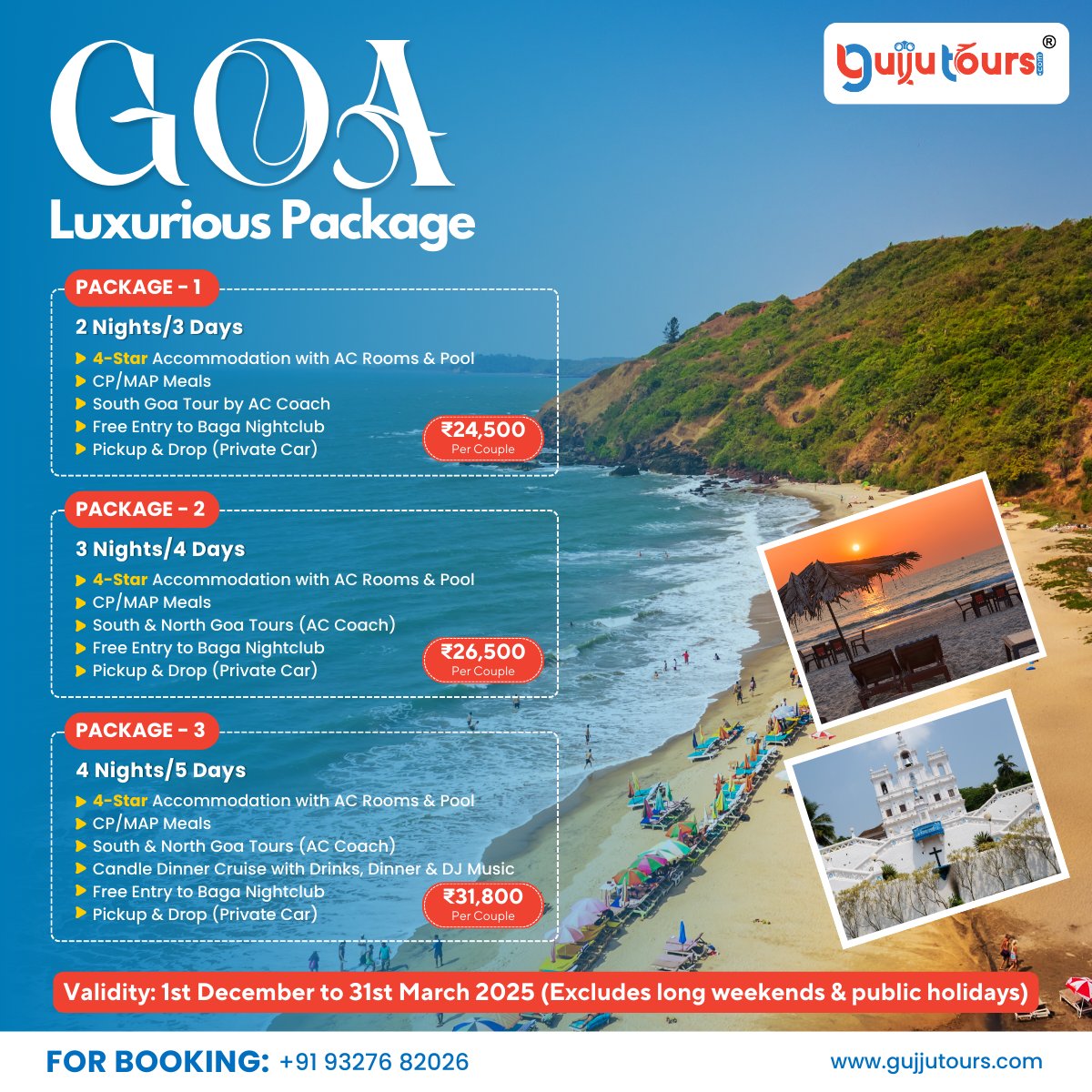 GujjuTours's tweet image. 🌴 Your Dream Goa Getaway Awaits! 🌊✨
Ready to dive into the vibrant colors, sandy beaches, and unforgettable sunsets of Goa? 🏖️ With Gujju Tours, a luxurious escape is just a booking away!

#GoaCalling #Goa #GoaVibes #GujjuTours #GoaCoupleGetaway #GoaForCouples #RomanticGetaway