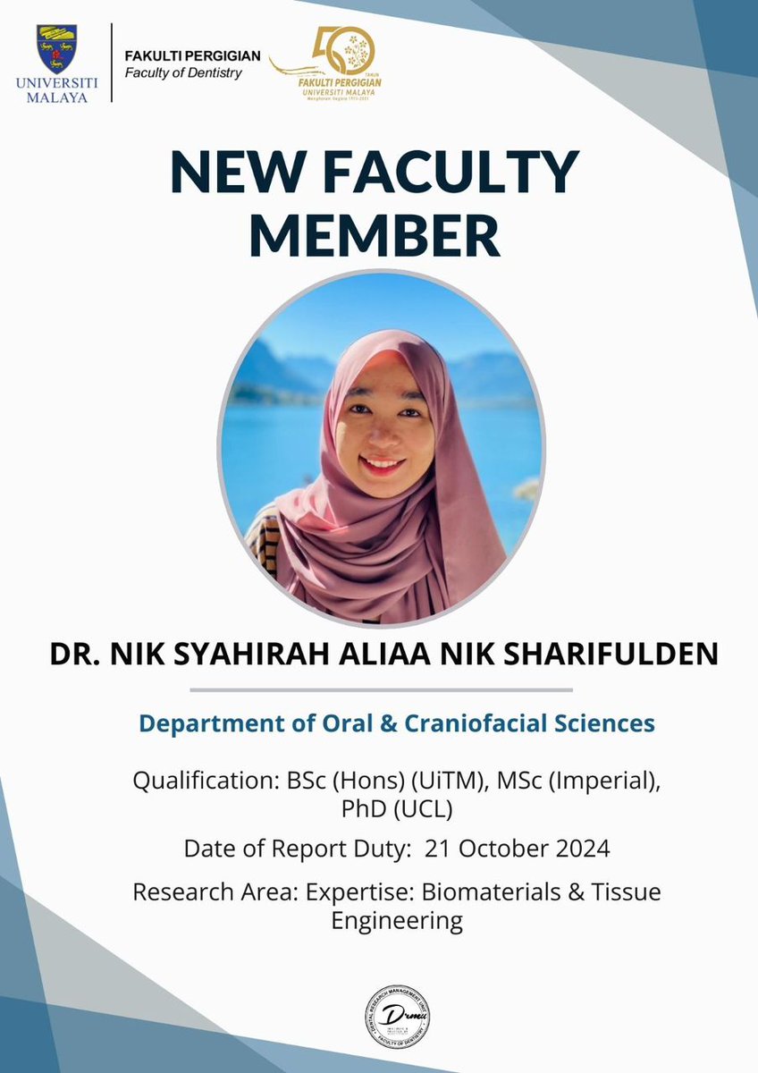 Congrats to frpmer PhD student @NIkAliaa who has crossed over to the darkside of academia! Find her at the Faculty of Dentistry at <a href="/unimalaya/">Universiti Malaya</a> if you are interested in PHA, biomaterials, biotechnology adn translational dental sciences/applications!