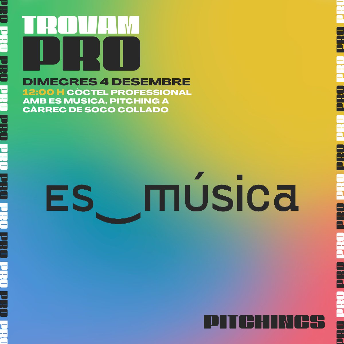 FiraTroVAM's tweet photo. 🎤 Descobreix els pitchings de la Fira Trovam 2024! 🎤
Explora les iniciatives d'Es Música, Promfest, AIE i Vibra Mahou als cafès networking. Connecta amb el sector musical!
#FiraTrovam2024 #NetworkingMusical #Pitchings https://t.co/t6Ya0eTJju