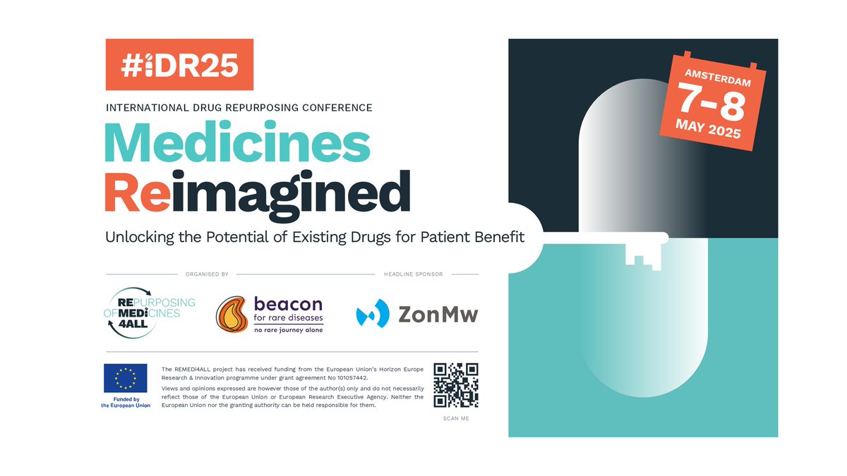 ECRIN_ERIC's tweet image. Ready to unlock the potential of existing drugs for patient benefit? Join us at #iDR25, the international drug repurposing conference. 🤲
Hosted by @REMEDi4ALL , Beacon for Rare Diseases, and @ZonMw on 7-8 May in Amsterdam.
⏩ lnkd.in/eSBNCEED