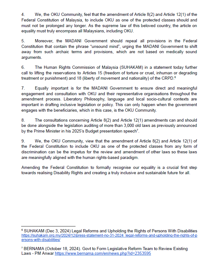 bolehspace's tweet photo. Joint Media Statement by @bolehspace DAWN @KamiSIUMAN
Starting An Inclusive Legal Reform With The Federal Constitution
-
Happy International Day of Persons with Disabilities 🤟#IDPD2024 #OKUMalaysia #AmendFC4OKU #AmendAktaOKU

FYA @anwaribrahim @NancyShukri  @AzalinaOthmanS https://t.co/wly7i7YucR