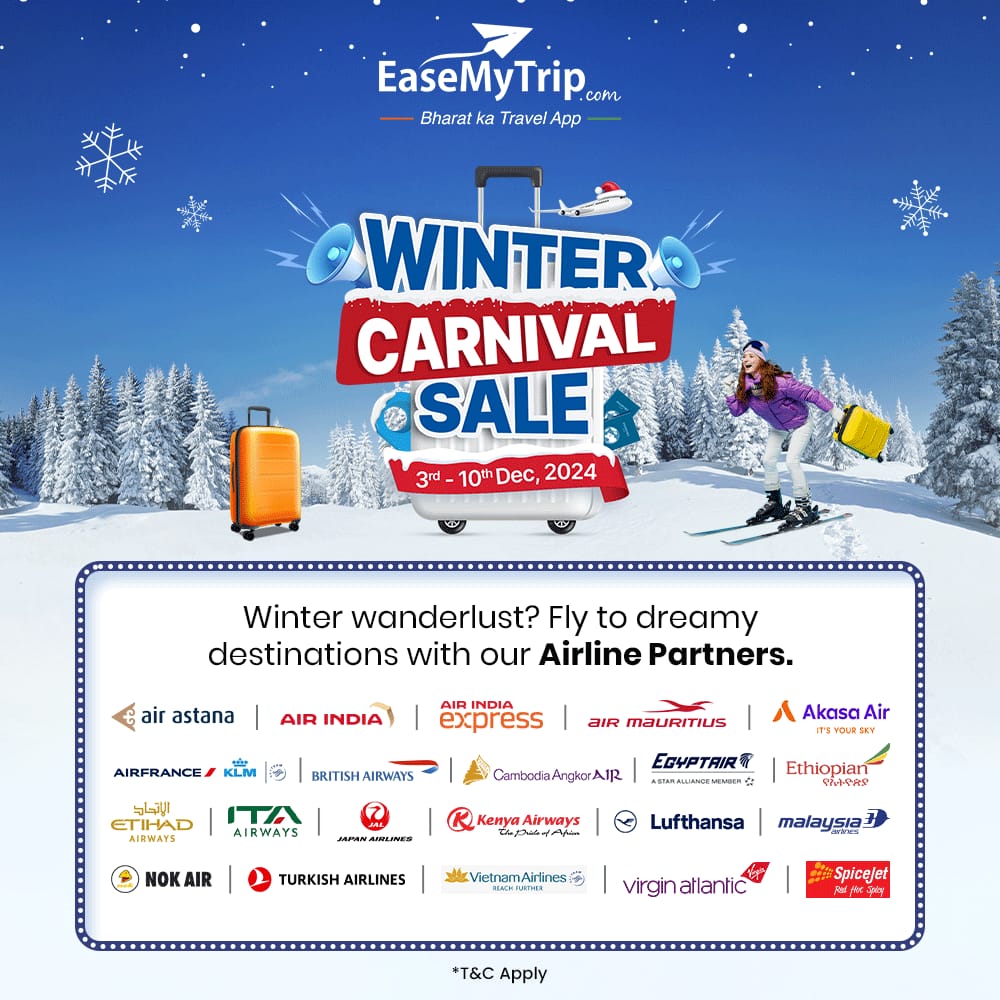 EaseMyTrip's tweet photo. Flights? Covered.
Hotels? Covered.
Rewards? Covered!
We have everything you need for a seamless getaway.
Book Now, Save BIG!
Use code CARNIVAL to unlock exclusive offers.
#airlinepartners #hotelpartners #brandpartners #travelsale #easemytrip #wintercarnival https://t.co/iTZRouiqH4
