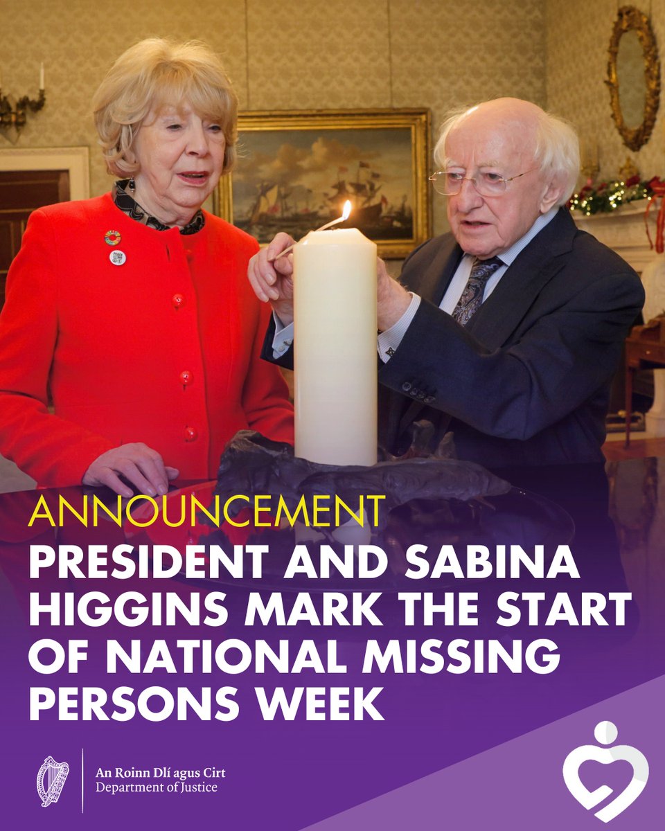 President Michael D Higgins and Sabina Higgins light a candle to mark the start of National Missing Persons Week which provides an opportunity for family members &amp; friends of missing persons to remember their loved ones &amp; appeal for any information that might help in finding them