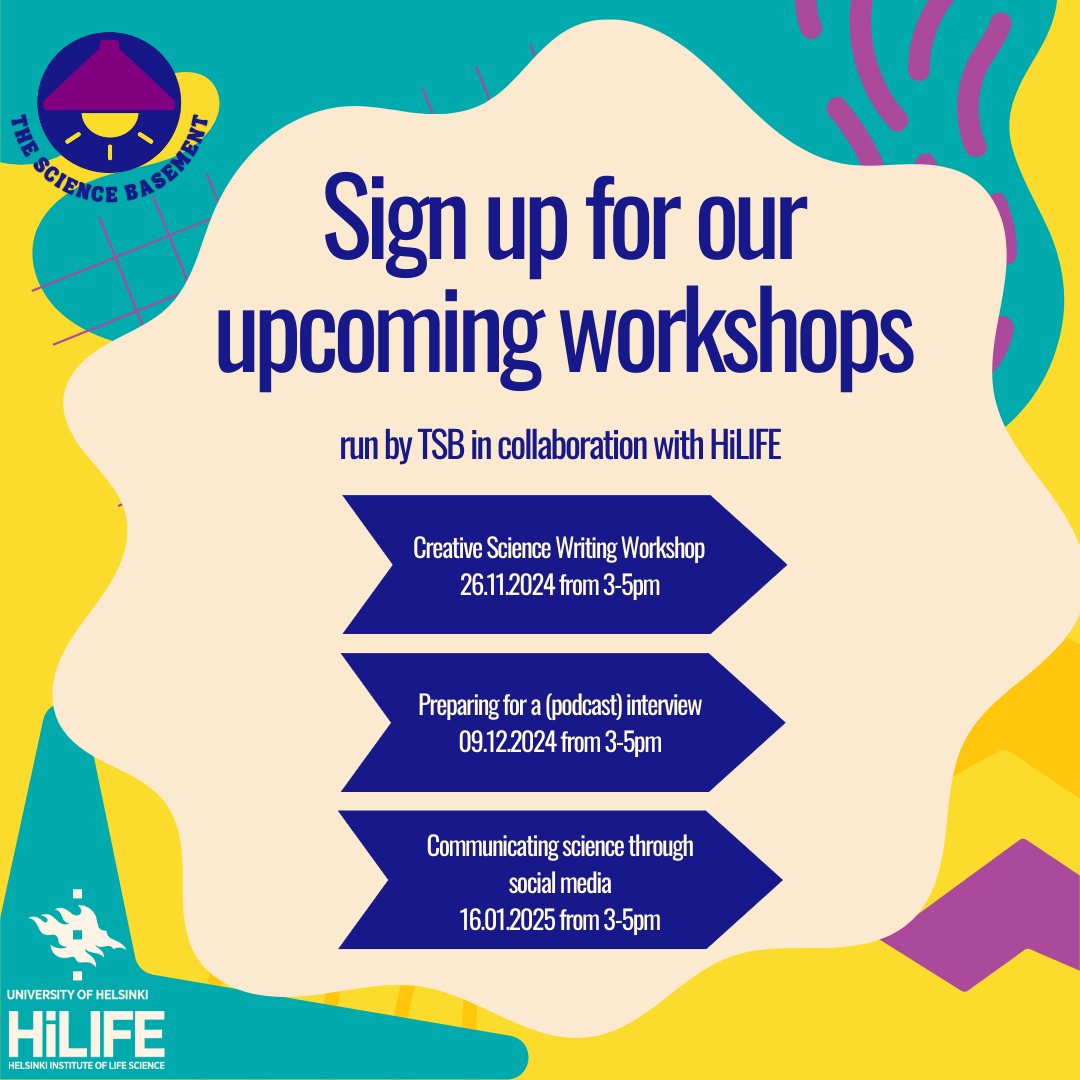 HiLIFE Trainees (@hilifetrainees) on Twitter photo Attention <a href="/helsinkiuni/">University of Helsinki</a> BSc, MSc, Lic. students and doctoral researchers within life science area - there are still spots available for our 9.12. and 16.1. SciComm workshops! Secure your participation now in Lyyti: lyyti.in/HiLIFE_EDU__Th… Attention <a href="/helsinkiuni/">University of Helsinki</a> BSc, MSc, Lic. students and doctoral researchers within life science area - there are still spots available for our 9.12. and 16.1. SciComm workshops! Secure your participation now in Lyyti: lyyti.in/HiLIFE_EDU__Th…