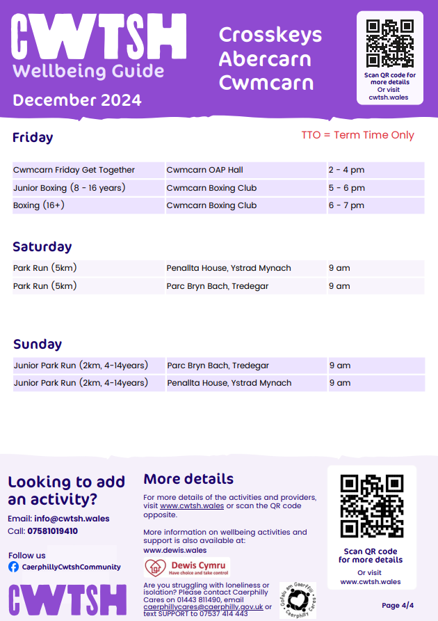 Cwtsh Wellbeing Guide, Dec 24 - Crosskeys, Abercarn, Cwmcarn