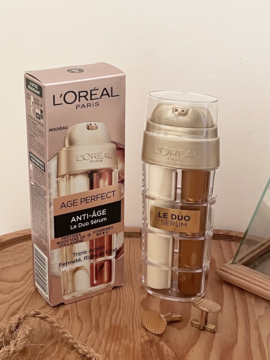 Sérum Anti-âge Le Duo ⁦<a href="/lorealparisfr/">L'Oréal Paris France</a>⁩

Collaboration Commerciale 
Avec ce sérum, ma peau devient douce comme du velours. J’ai constaté que mon teint avait un aspect plus ferme et les ridules sont moins visibles.

#SérumAntiÂgeLeDuo #lorealparis #skincare #produitoffert