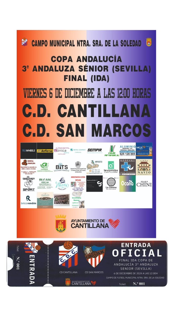 "Ya están disponibles las entradas para el partido de la Final (Ida) de la Copa de Andalucía 3ª Andaluza Sénior (Sevilla)"