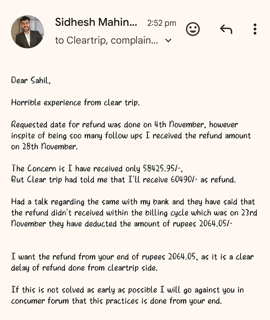 siddeshMahindr2's tweet image. These ( Clear trip ) people have harassed us like anything.
I want my refund with penalties from you now.

Worst experience from @Cleartrip