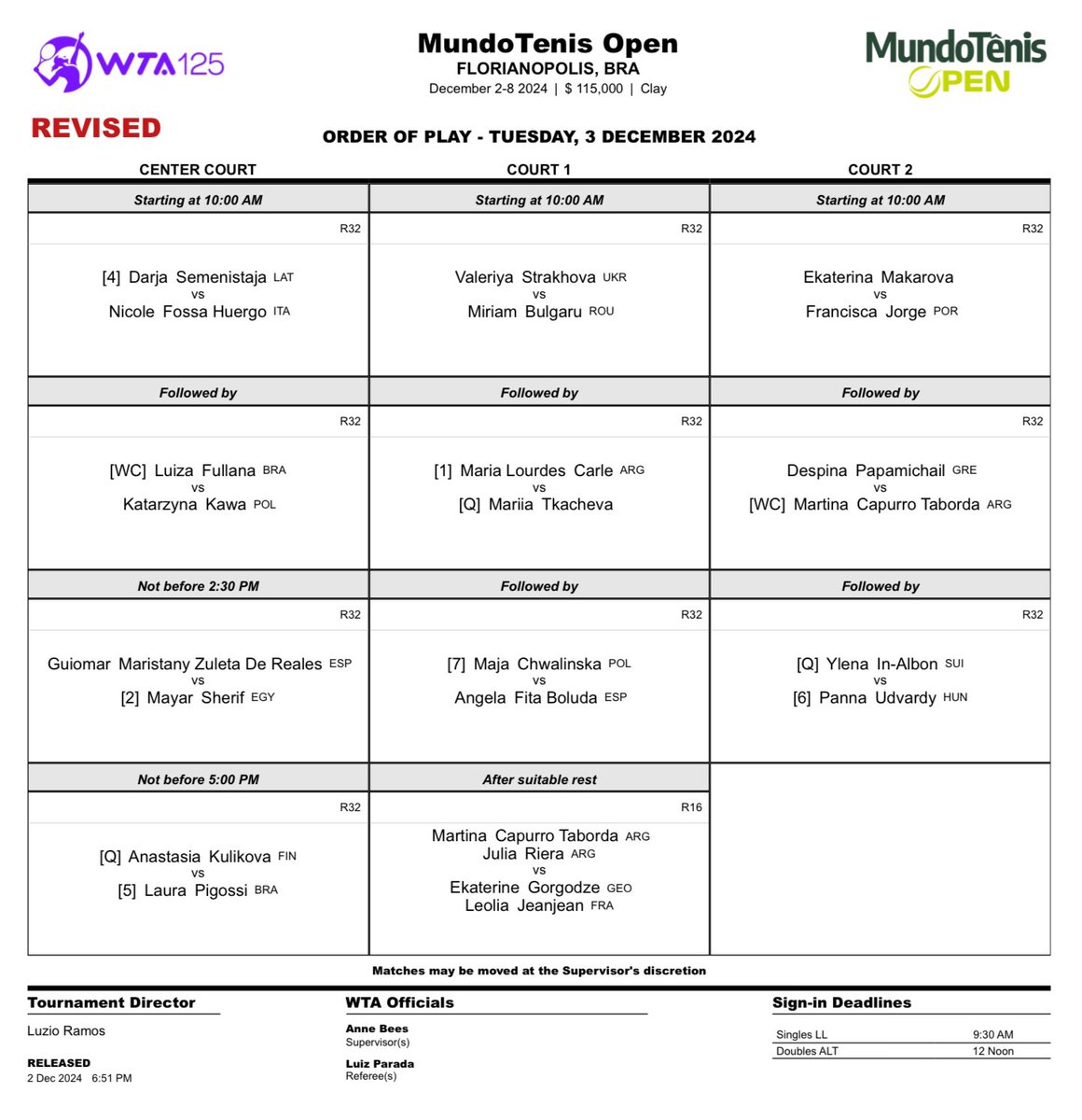 tenis_fm's tweet image. Orden de juego #WTA125 #MundoTenisOpen #03Dec 
⏰ La jornada comienza a las 14:00 hora española