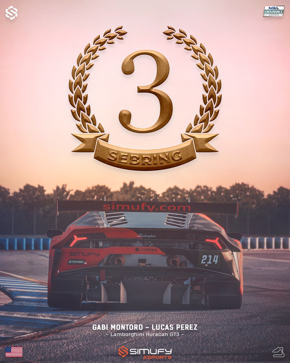 🏁200 Laps at Sebring of <a href="/IVRALeague/">IVRA</a> Endurance Series Round 2 with a final P3!

👏Spectacular job by <a href="/Gabii2JZ/">Gabi Montoro</a> &amp; <a href="/Lprz33_/">Lprz33</a> recovering after a 20-second penalty

#wearesimufy #simufyesports #simufy #lamborghini #gt3 #endurance #simracing #esports #iracing #Sebring #IVRA