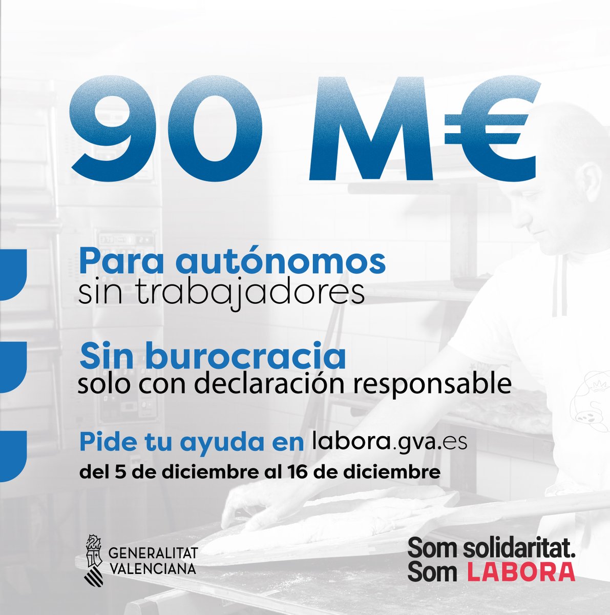 GVAlabora's tweet photo. 🔝Ajudes directes de 3.000€ per a persones autònomes afectades per la DANA‼️
📝Pots demanar-la a partir del dijous 5 de desembre en https://t.co/X34KEbWsKL 
👉Dona d'alta el teu compte bancari en la Generalitat Valenciana
💻Fes-ho ací: https://t.co/1re21uyEz4
#somlabora #somsolidaritat