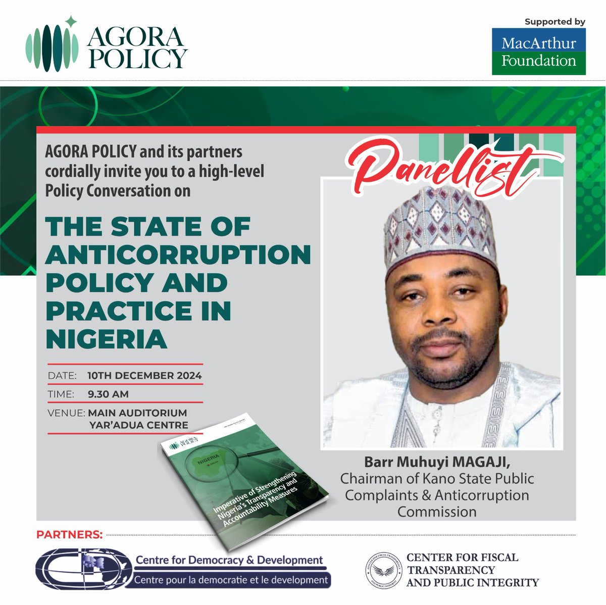 Agora Policy (@agorapolicy) on Twitter photo The panel will be moderated by Dr Osasuyi Dirisu, the ED of PIC and senior fellow <a href="/officialNESG/">Nigerian Economic Summit Group (NESG)</a>.
Panellsts include: Dr. Abdullahi Bello, the Chairman of Code of Conduct Bureau and Barr. Muhuyi Magaji, Chairman of the Kano State anticorruption commission.
<a href="/FTransparencyNG/">Center for Fiscal Transparency & Public Integrity</a> The panel will be moderated by Dr Osasuyi Dirisu, the ED of PIC and senior fellow <a href="/officialNESG/">Nigerian Economic Summit Group (NESG)</a>.
Panellsts include: Dr. Abdullahi Bello, the Chairman of Code of Conduct Bureau and Barr. Muhuyi Magaji, Chairman of the Kano State anticorruption commission.
<a href="/FTransparencyNG/">Center for Fiscal Transparency & Public Integrity</a>